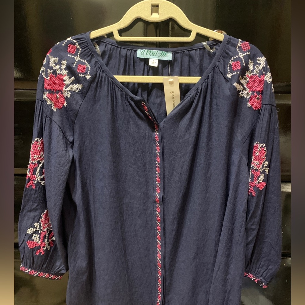 Embroidered Navy Blouse
